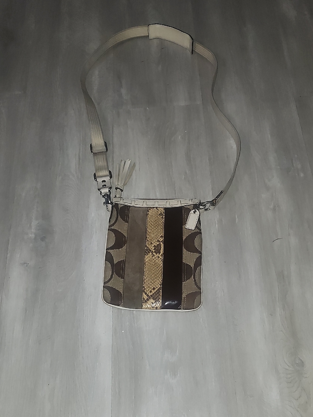 Coach Signature Stripe python snake crossbody swingpack